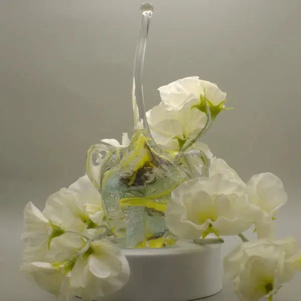 Ashes to Glass Elephant-Cremation Ashes Glass-Stuart Wiltshire Glass Outlet-Lemon Yellow & Turquoise with Ashes-Stuart Wiltshire Glass Ltd