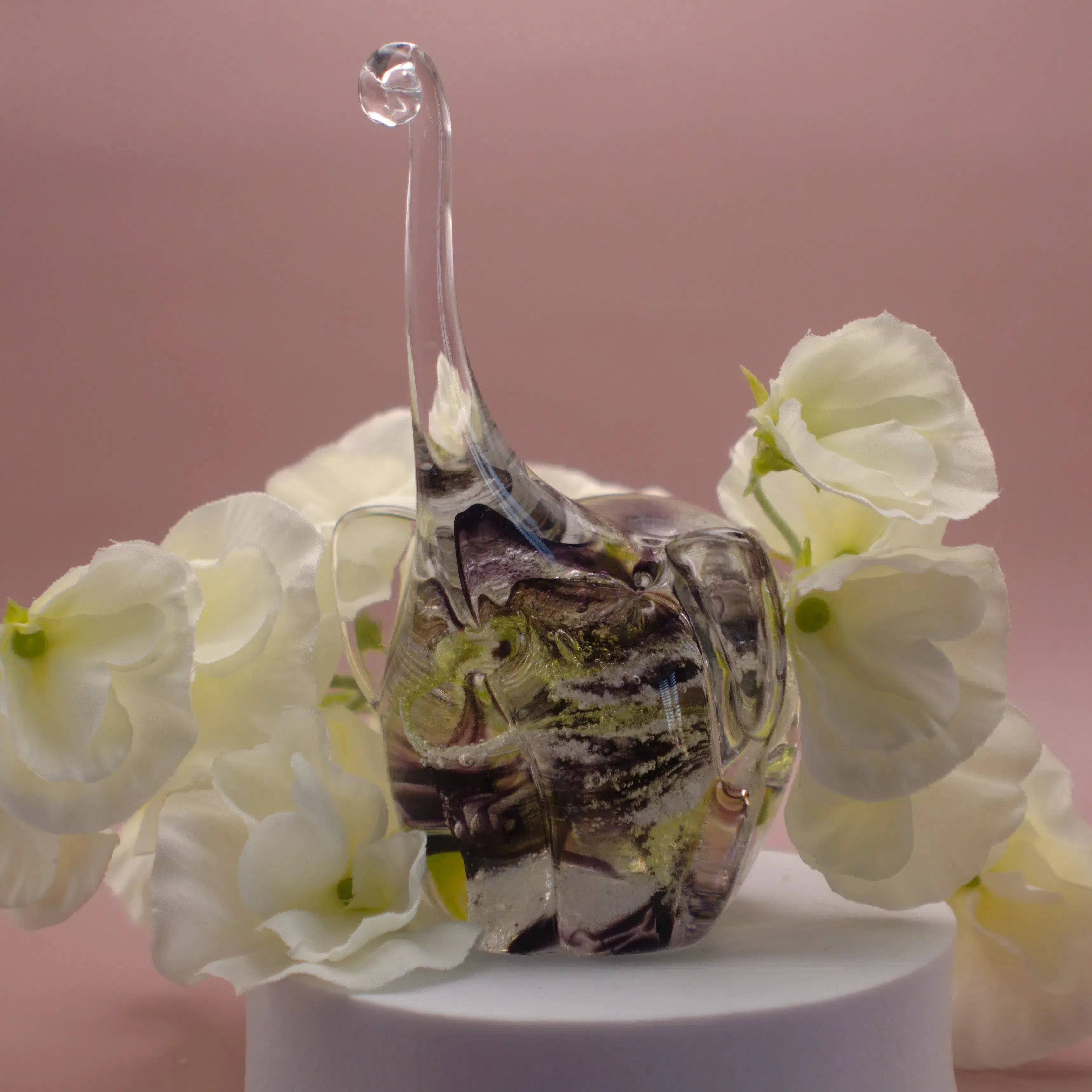 Ashes to Glass Elephant-Cremation Ashes Glass-Stuart Wiltshire Glass Outlet-Purple & Lime Green with Ashes-Stuart Wiltshire Glass Ltd