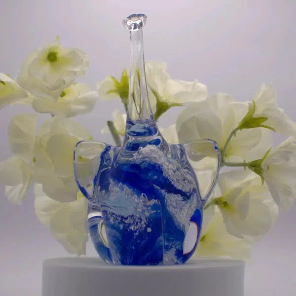 Ashes to Glass Elephant-Cremation Ashes Glass-Stuart Wiltshire Glass Outlet-Royal Blue & Baby Blue with Ashes-Stuart Wiltshire Glass Ltd