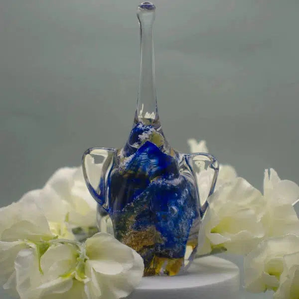 Ashes to Glass Elephant-Cremation Ashes Glass-Stuart Wiltshire Glass Outlet-Royal Blue & Gold with Ashes-Stuart Wiltshire Glass Ltd