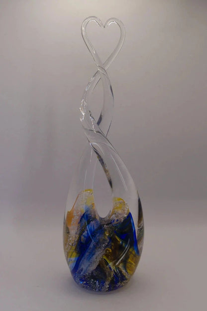 Ashes to Glass Heart Sculpture-Cremation Ashes Glass-Stuart Wiltshire Glass Outlet-Ruby & Baby Pink with Ashes-Stuart Wiltshire Glass Ltd