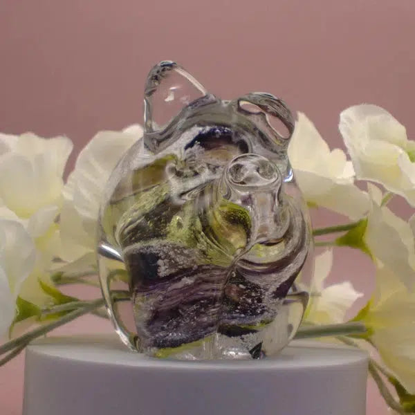 Ashes to Glass Pig-Cremation Ashes Glass-Stuart Wiltshire Glass Outlet-Purple & Lime Green with Ashes-Stuart Wiltshire Glass Ltd