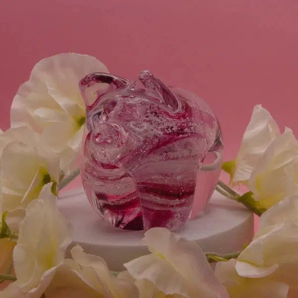 Ashes to Glass Pig-Cremation Ashes Glass-Stuart Wiltshire Glass Outlet-Ruby & Baby Pink with Ashes-Stuart Wiltshire Glass Ltd