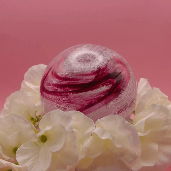 Ashes to Glass Round Paperweight-Cremation Ashes Glass-Stuart Wiltshire Glass Outlet-Ruby & Baby Pink with Ashes-Stuart Wiltshire Glass Ltd
