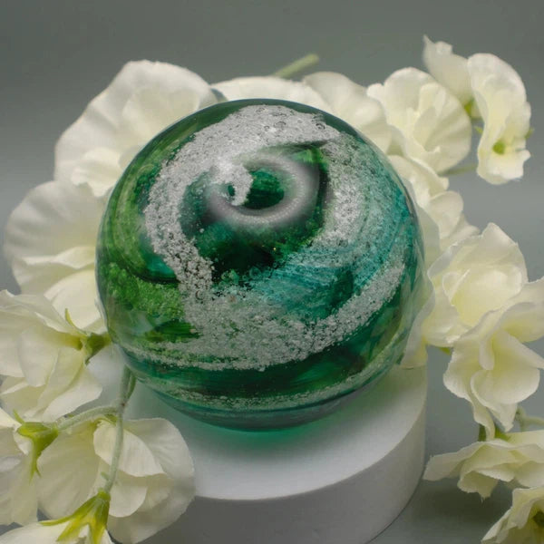 Ashes to Glass Round Paperweight-Cremation Ashes Glass-Stuart Wiltshire Glass Outlet-Spring Greens & Ashes-Stuart Wiltshire Glass Ltd