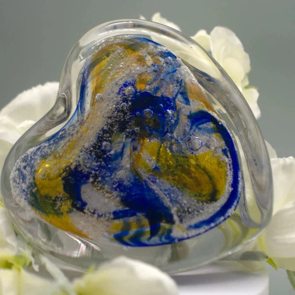 Ashes to Glass Step Heart Paperweight-Cremation Ashes Glass-Stuart Wiltshire Glass Outlet-Ruby & Baby Pink with Ashes-Stuart Wiltshire Glass Ltd