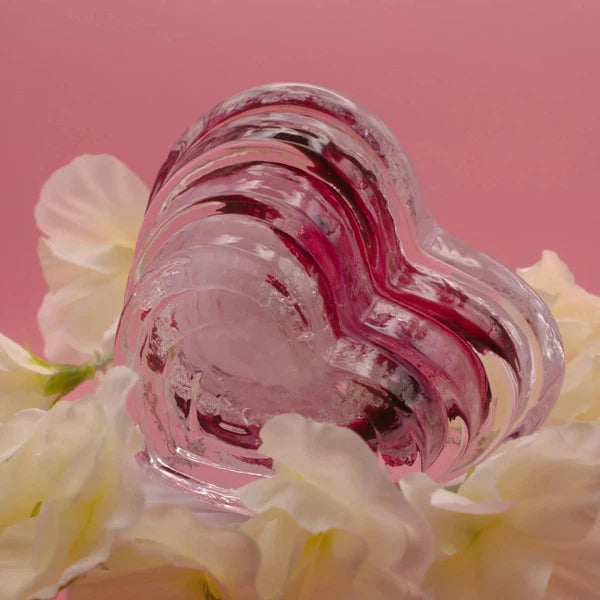 Ashes to Glass Step Heart Paperweight-Cremation Ashes Glass-Stuart Wiltshire Glass Outlet-Ruby & Baby Pink with Ashes-Stuart Wiltshire Glass Ltd
