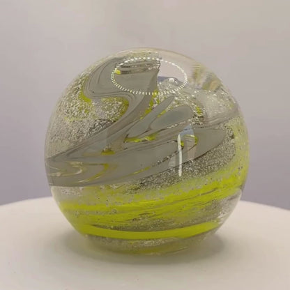 Ashes to Glass Round Paperweight - Purple & Lime Green