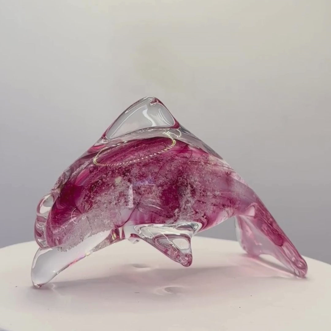 Ashes to Glass Dolphin in Ruby & Baby Pink