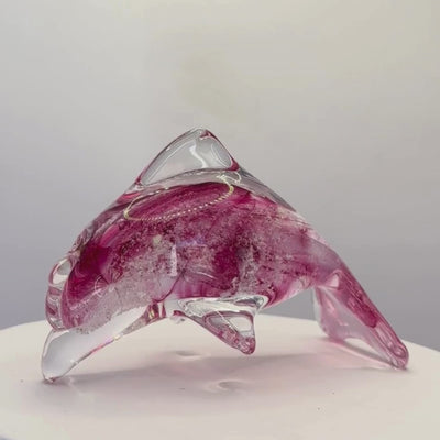Ashes to Glass Dolphin in Ruby & Baby Pink