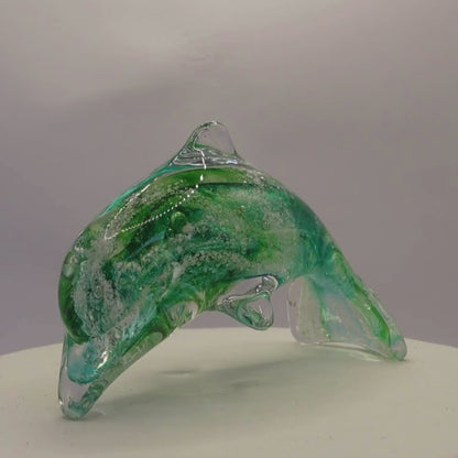 Ashes to Glass Dolphin - Purple & Lime Green