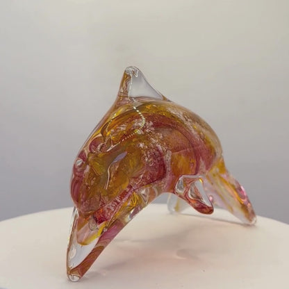 Ashes to Glass Dolphin - Purple & Lime Green