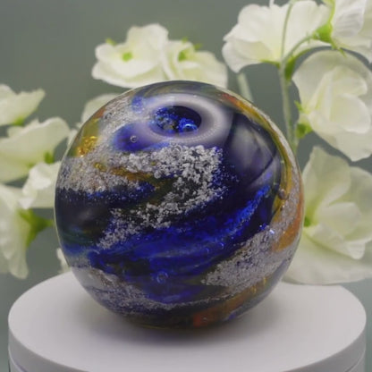 Ashes to Glass Round Paperweight - Purple & Lime Green