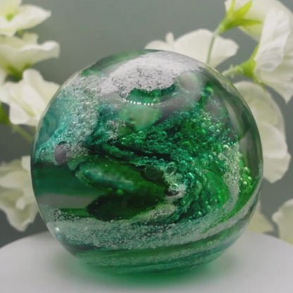 Ashes to Glass Round Paperweight - Purple & Lime Green