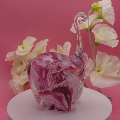 Ashes to Glass Elephant in Ruby & Baby Pink